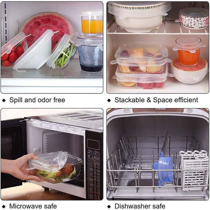 Silicone Stretch Lids 6-Pack | Airtight Food Storage Covers | Microwave, Fridge & Dishwasher Safe | BPA-Free | Fits 2.5"–7.5"