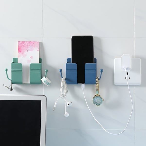 Multi-Functional Desk Organiser & Phone Charging Station | Compact ABS Storage Box with Side Hooks for Remotes, Cables & Keys