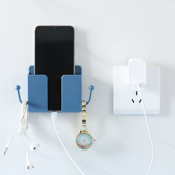 Multi-Functional Desk Organiser & Phone Charging Station | Compact ABS Storage Box with Side Hooks for Remotes, Cables & Keys