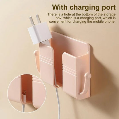 Multi-Functional Desk Organiser & Phone Charging Station | Compact ABS Storage Box with Side Hooks for Remotes, Cables & Keys