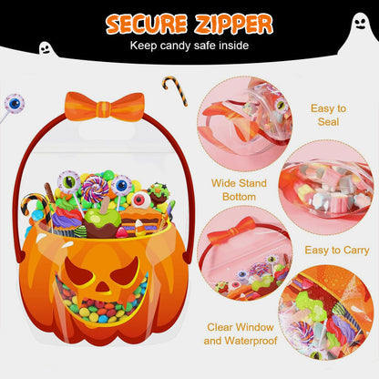 🎃👻Halloween Pumpkin Treat Bags | Resealable Zipper Prevents Candy Spills🍬