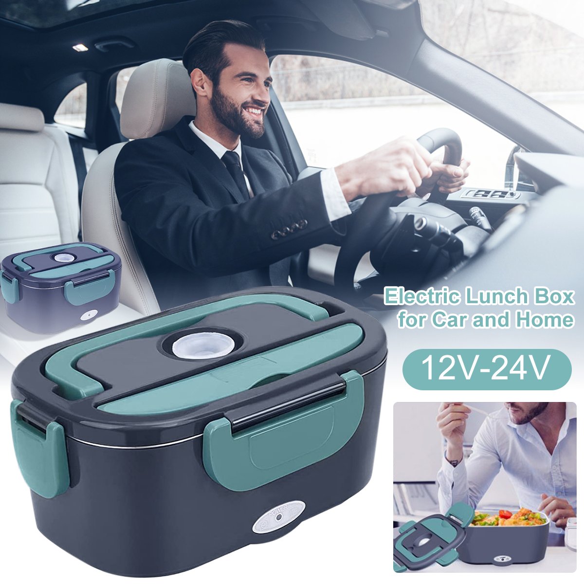 2-in-1 Portable Electric Lunch Box - Dual Voltage Car & Home Food Warmer