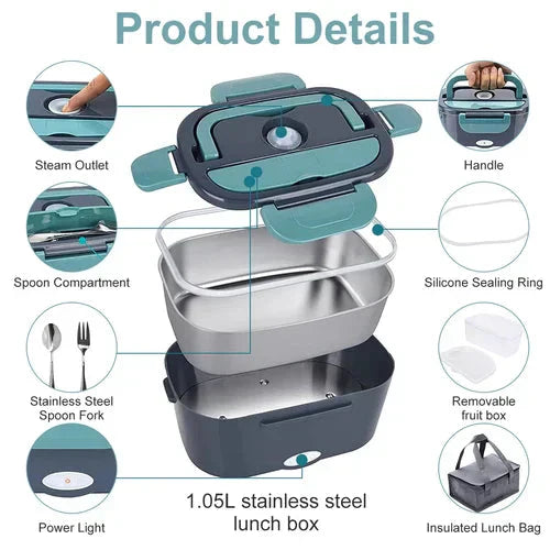 2-in-1 Portable Electric Lunch Box - Dual Voltage Car & Home Food Warmer