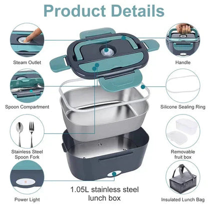 2-in-1 Portable Electric Lunch Box - Dual Voltage Car & Home Food Warmer