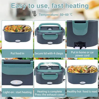 2-in-1 Portable Electric Lunch Box - Dual Voltage Car & Home Food Warmer