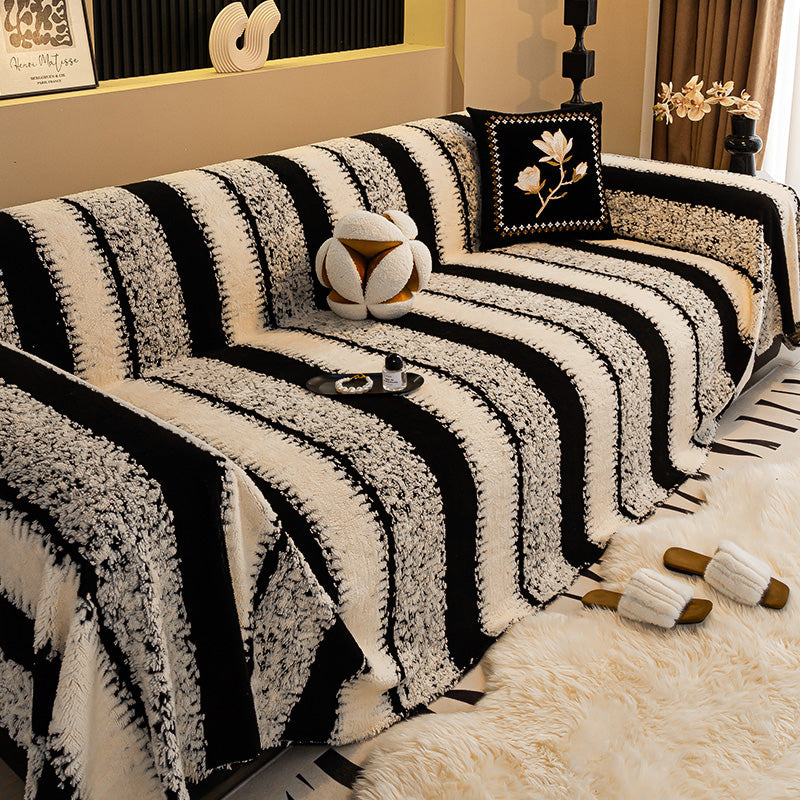 🎁2026 New Arrivals 50% OFF💥Soft Plush Non‑Slip Couch Cover‑Thick Striped Sofa Throw Cover, Cozy Winter‑Friendly Furniture Protector for Living Room, Anti‑Slip Universal Sofa Slipcover