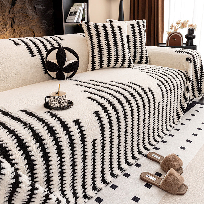 🎁2026 New Arrivals 50% OFF💥Soft Plush Non‑Slip Couch Cover‑Thick Striped Sofa Throw Cover, Cozy Winter‑Friendly Furniture Protector for Living Room, Anti‑Slip Universal Sofa Slipcover