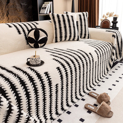 🎁2026 New Arrivals 50% OFF💥Soft Plush Non‑Slip Couch Cover‑Thick Striped Sofa Throw Cover, Cozy Winter‑Friendly Furniture Protector for Living Room, Anti‑Slip Universal Sofa Slipcover
