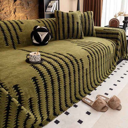 🎁2026 New Arrivals 50% OFF💥Soft Plush Non‑Slip Couch Cover‑Thick Striped Sofa Throw Cover, Cozy Winter‑Friendly Furniture Protector for Living Room, Anti‑Slip Universal Sofa Slipcover
