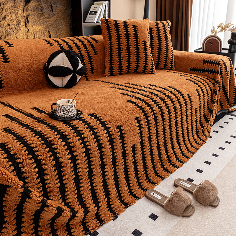 🎁2026 New Arrivals 50% OFF💥Soft Plush Non‑Slip Couch Cover‑Thick Striped Sofa Throw Cover, Cozy Winter‑Friendly Furniture Protector for Living Room, Anti‑Slip Universal Sofa Slipcover