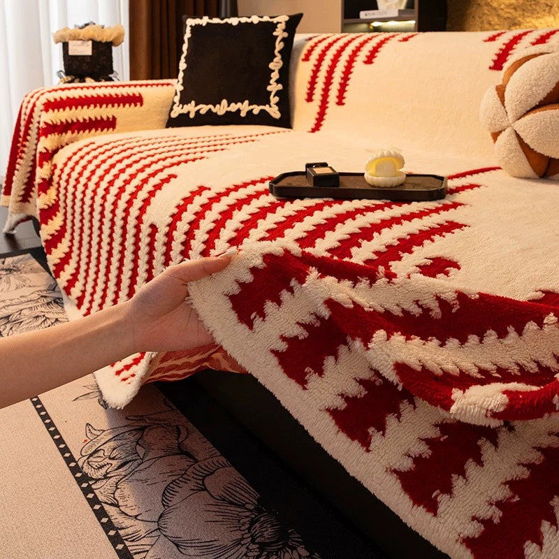 🎁2026 New Arrivals 50% OFF💥Soft Plush Non‑Slip Couch Cover‑Thick Striped Sofa Throw Cover, Cozy Winter‑Friendly Furniture Protector for Living Room, Anti‑Slip Universal Sofa Slipcover