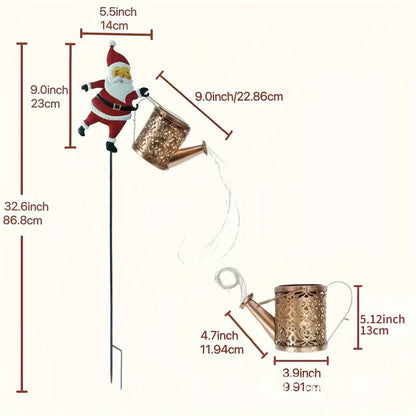Santa Watering Can Solar Garden Light | Cascading LED, IP44 Waterproof, Ground Stake | Warm White & Rainbow