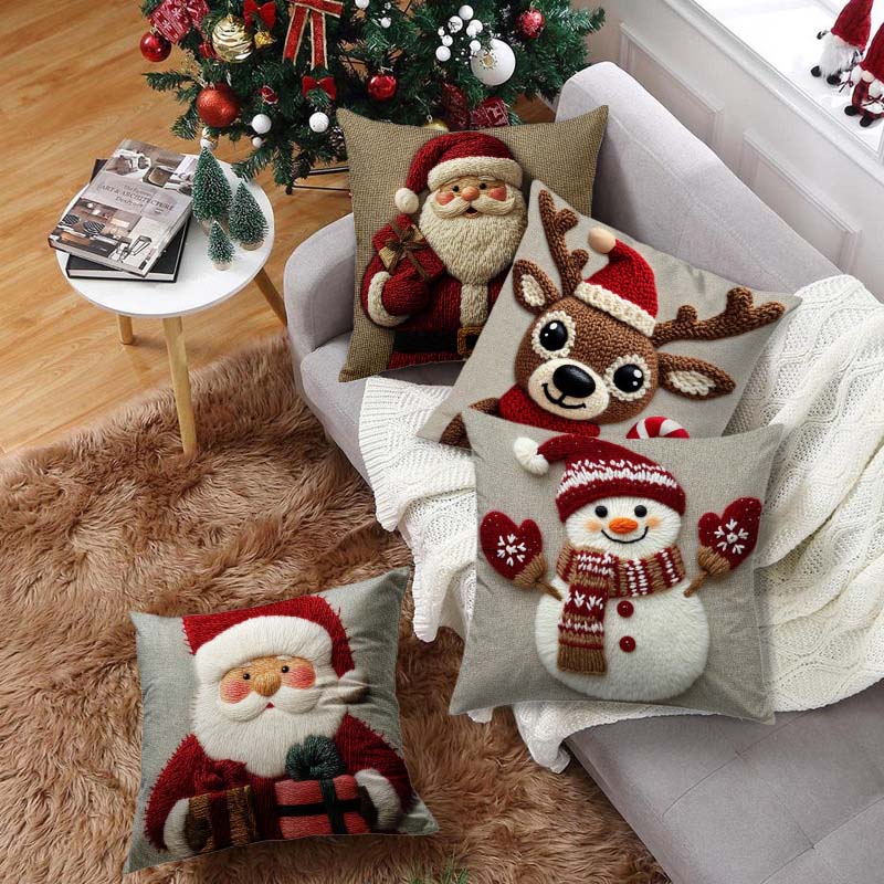 Festive Christmas Character Pillow Cover