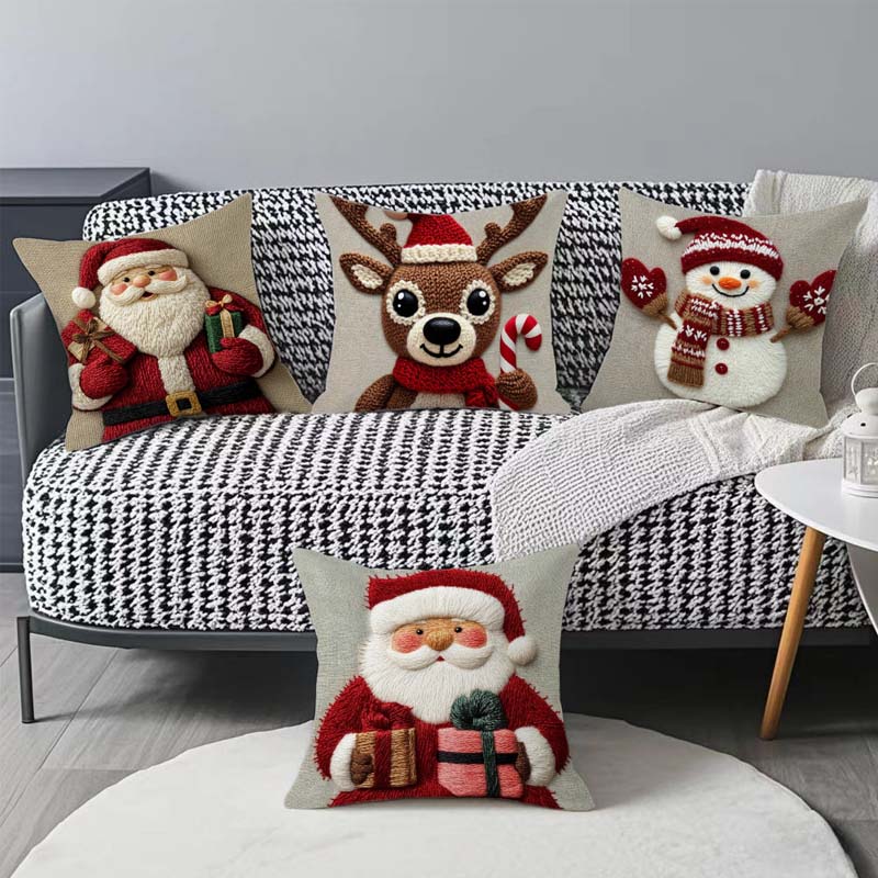 Festive Christmas Character Pillow Cover