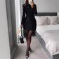 Women's Glittering Long Sleeve Dress with Belt