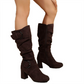 Women's Suede Mid-Calf Boots with Buckle Detail