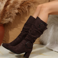 Women's Suede Mid-Calf Boots with Buckle Detail