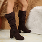 Women's Suede Mid-Calf Boots with Buckle Detail