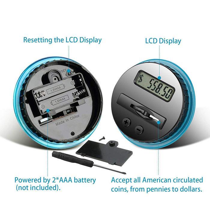 Digital Coin Counting Money Jar | 1.8L, LCD Display, Holds 800–1000 Coins | Dollar / Euro / Pound / AUD