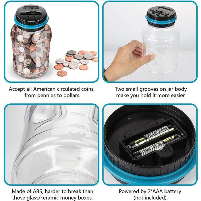Digital Coin Counting Money Jar | 1.8L, LCD Display, Holds 800–1000 Coins | Dollar / Euro / Pound / AUD
