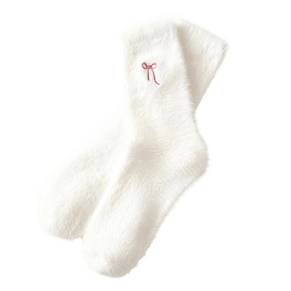 Women's Plush Mink Socks with Bow Embroidery