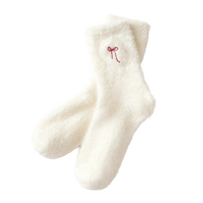 Women's Plush Mink Socks with Bow Embroidery