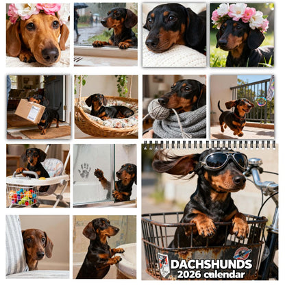 💥2026 Cute Dachshund Wall Calendar – 12-Month Planner, Perfect Christmas & New Year Gift