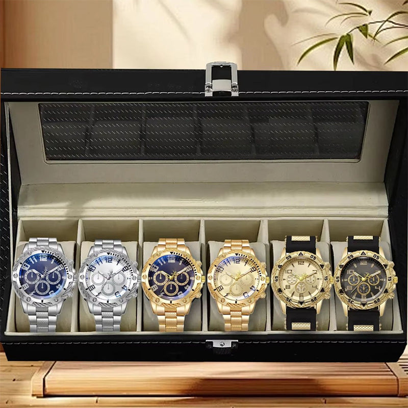 ⌚🎁 6-Piece Men's Watch Set – Premium Gift Box, Multiple Styles for Every Occasion, Complete Collection to Vary Your Look Each Day with Elegance 💼👔