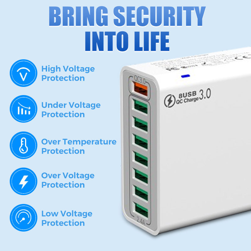 ⚡8-Port USB Fast Charging Mobile Phone Charger