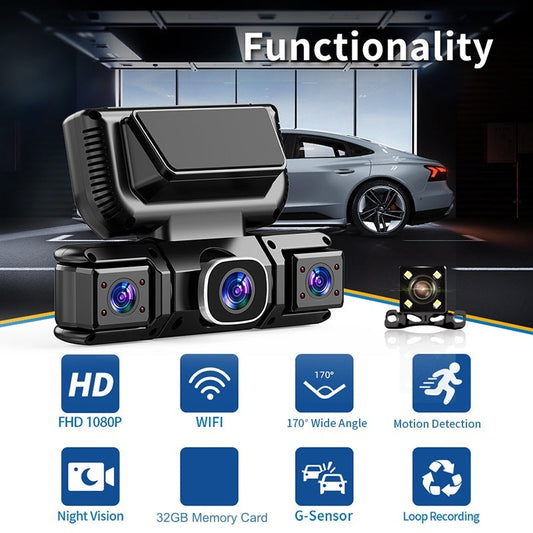 4-Channel 360° Dash Cam with WiFi & GPS - Night Vision, Wide Angle, Loop Recording for Complete Vehicle Protection