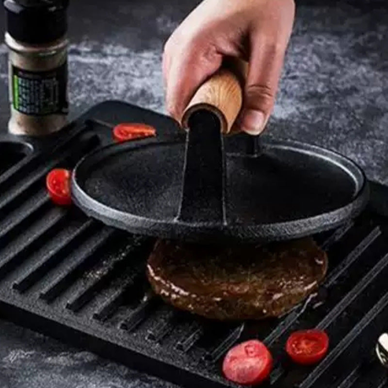 🎁Hot New Arrival 50% OFF💥Cast Iron Grill Press, Ridged Surface For Steak & Burgers🥩