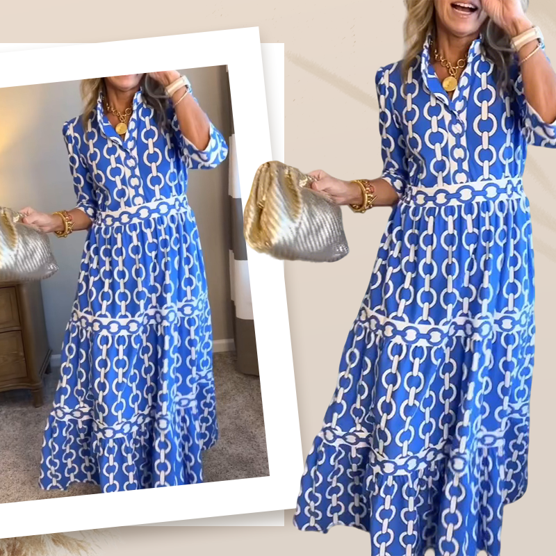 📢📢50%  OFF⏰Women’s Geometric Print V-Neck Maxi Dress