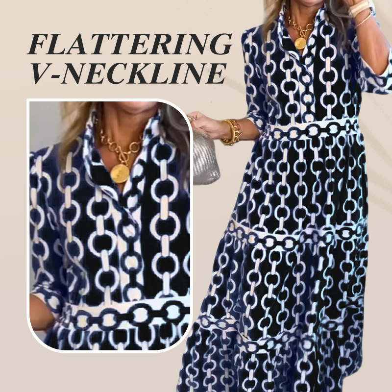 📢📢50%  OFF⏰Women’s Geometric Print V-Neck Maxi Dress