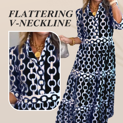 📢📢50%  OFF⏰Women’s Geometric Print V-Neck Maxi Dress