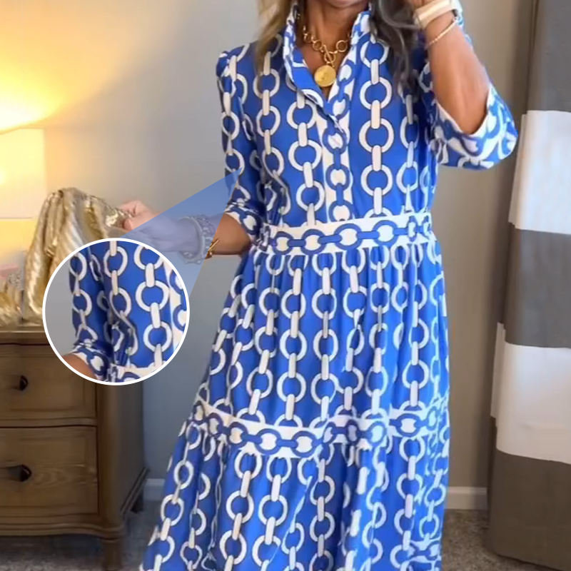 📢📢50%  OFF⏰Women’s Geometric Print V-Neck Maxi Dress