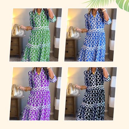 📢📢50%  OFF⏰Women’s Geometric Print V-Neck Maxi Dress