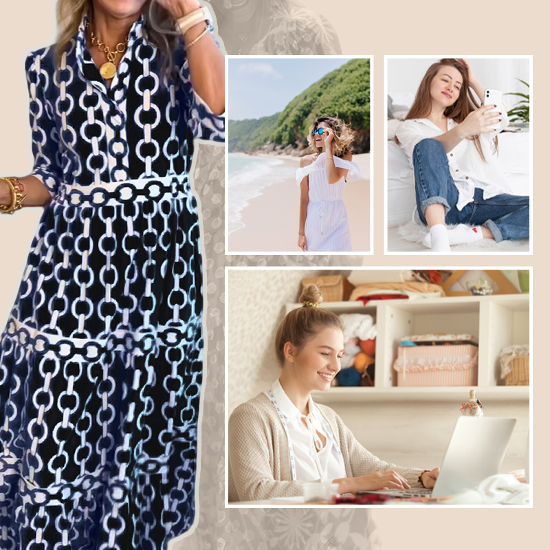 📢📢50%  OFF⏰Women’s Geometric Print V-Neck Maxi Dress