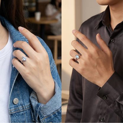 💍Geometric Oval Moonstone Ring with Zirconia Accents – Mystical, Sparkling & Timelessly Elegant! 🌙✨