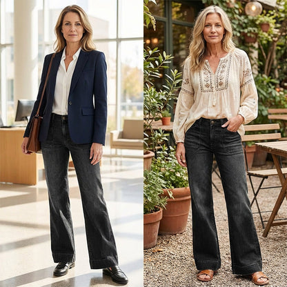 👖Women's Retro Flare Jeans – Stretch Denim, Functional Pockets & Vintage High-Waist Fit🌟