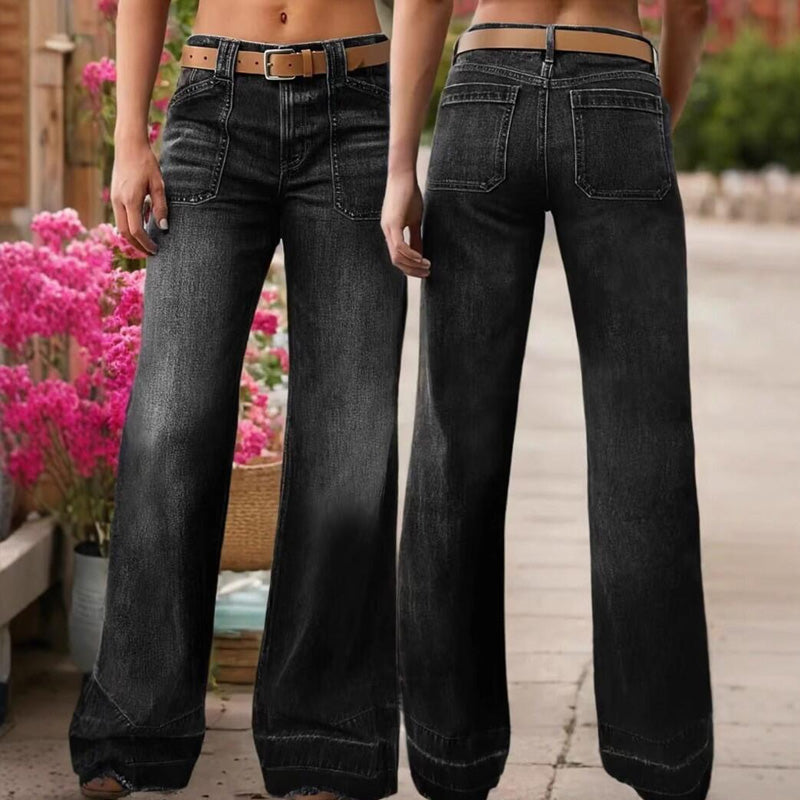 👖Women's Retro Flare Jeans – Stretch Denim, Functional Pockets & Vintage High-Waist Fit🌟