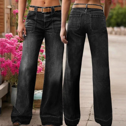 👖Women's Retro Flare Jeans – Stretch Denim, Functional Pockets & Vintage High-Waist Fit🌟