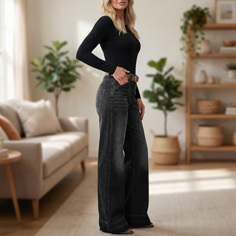 👖Women's Retro Flare Jeans – Stretch Denim, Functional Pockets & Vintage High-Waist Fit🌟