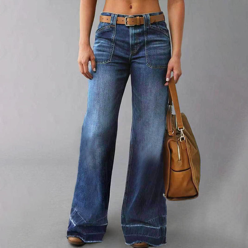 👖Women's Retro Flare Jeans – Stretch Denim, Functional Pockets & Vintage High-Waist Fit🌟