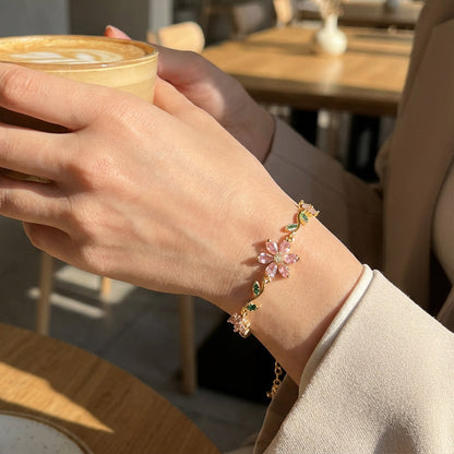 Women's Cherry Blossom Rhinestone Bracelet