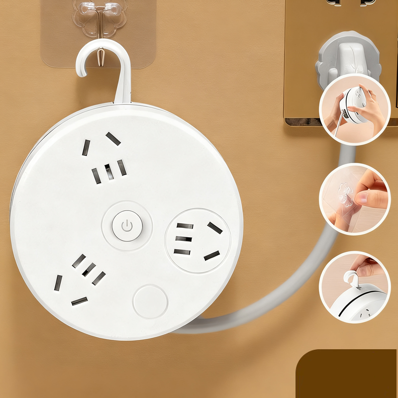 Retractable Power Strip with Hook & USB Ports