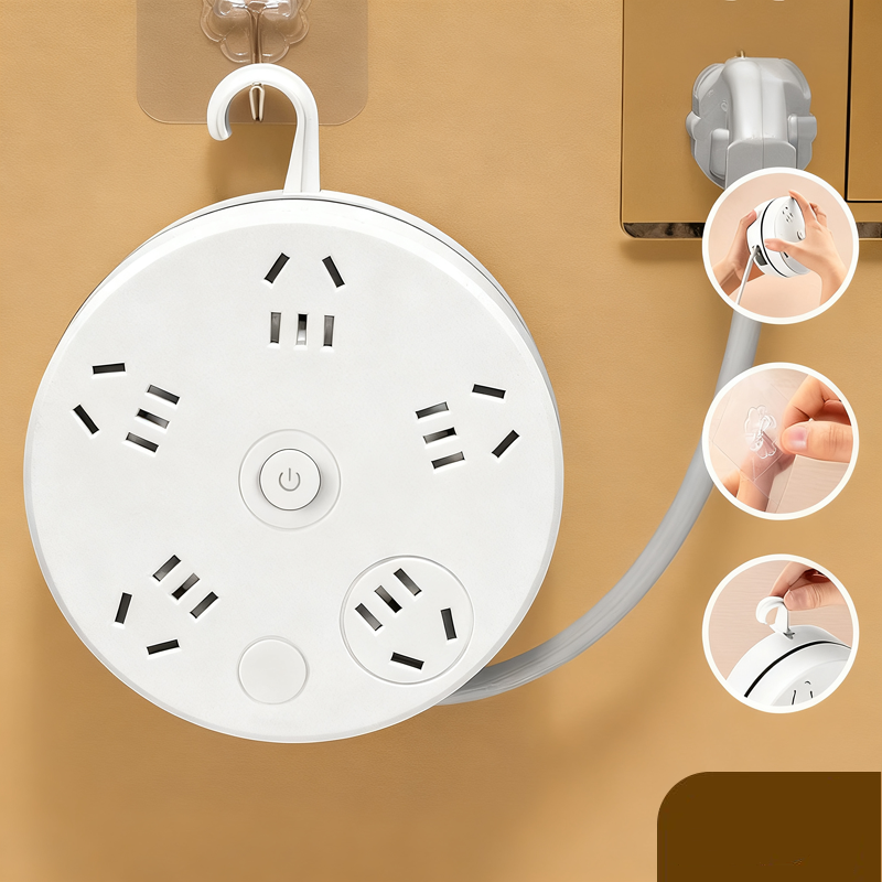 Retractable Power Strip with Hook & USB Ports