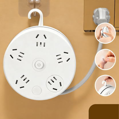 Retractable Power Strip with Hook & USB Ports