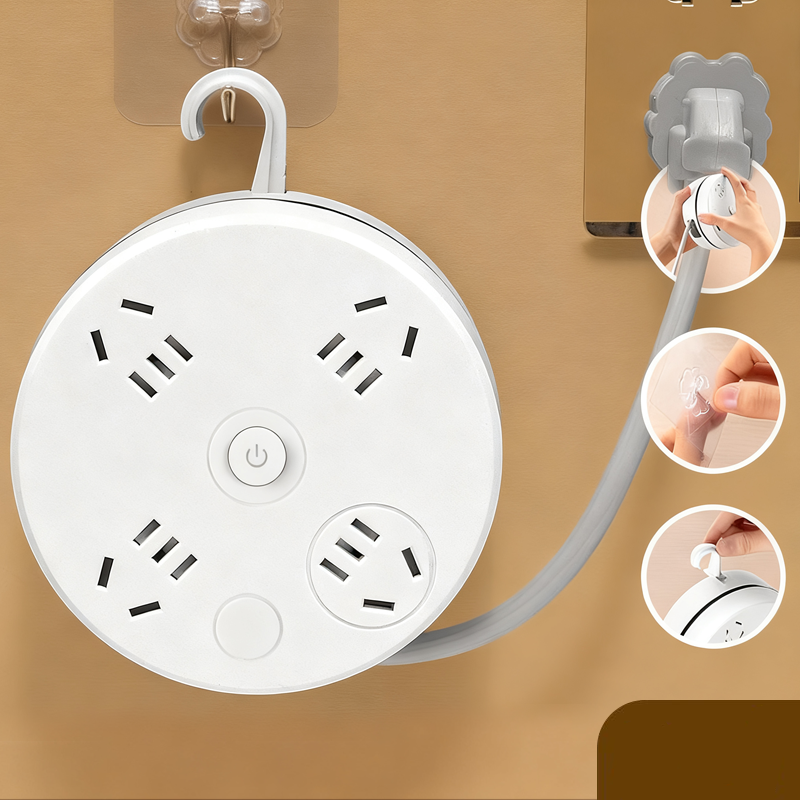 Retractable Power Strip with Hook & USB Ports