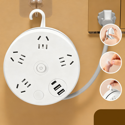 Retractable Power Strip with Hook & USB Ports