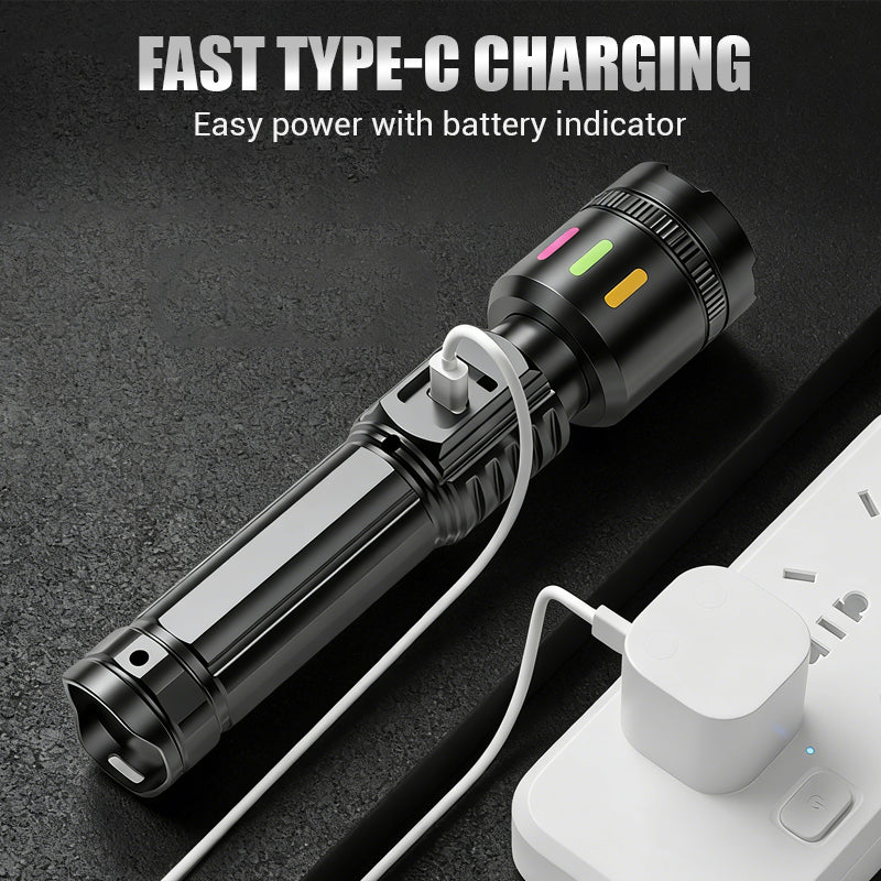 Multifunctional Zoom LED Flashlight with Power Display